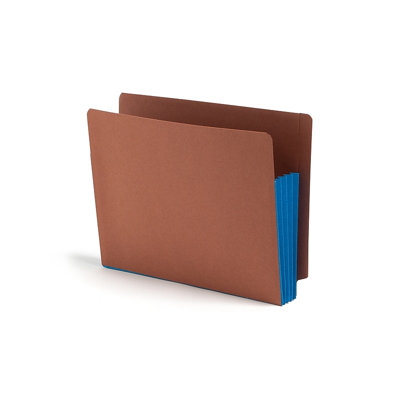 Smead Extra Wide 30% Recycled Reinforced File Pocket, 3" Expansion, Letter Size, Blue/Brown, 10/Box (73679) image 1