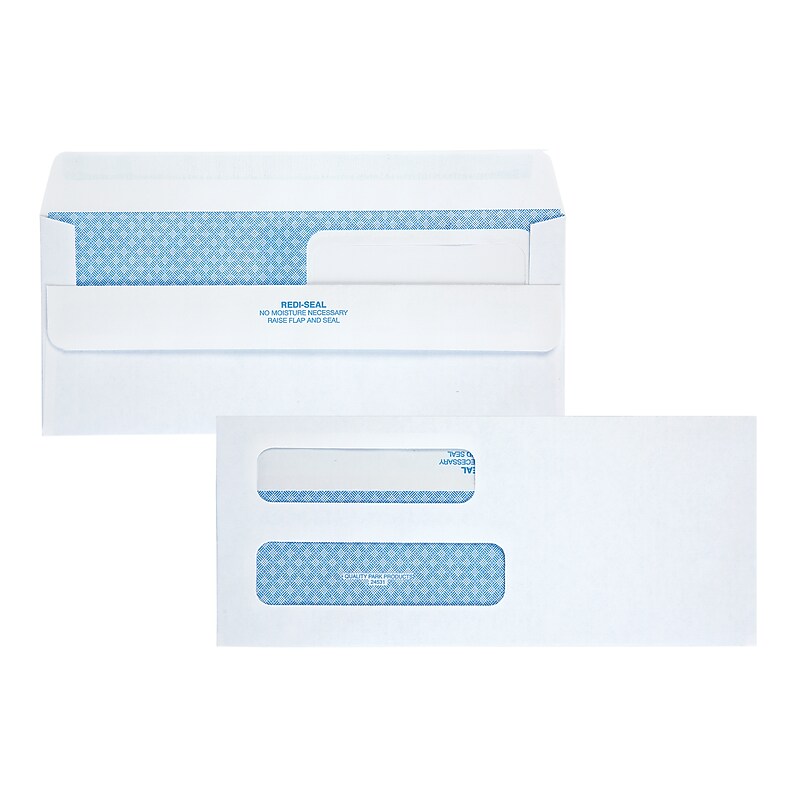 Quality Park Self Seal Security Tinted #8 5/8 Double Window Envelope 3 5/8" x 8 5/8", White, 500/Box (QUA24539) image 1