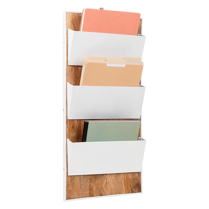 Mind Reader 3-Pocket Wood and Metal Mountable Wall File, Letter Size, White (WALLPOCKET-WHT) image 1