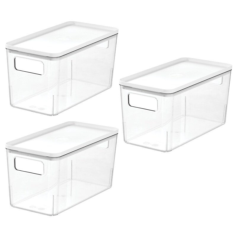 iDESIGN Stackable Plastic Storage Bin with Lid, 6" x 12"x 6", Clear, 3/Pack (29121M3) image 1