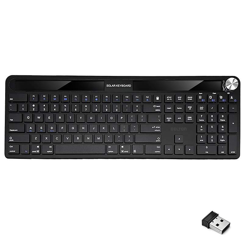 Delton KB90 Wireless Rechargeable Solar (Light) Powered Keyboard, Black (DKBSLR90) image 1