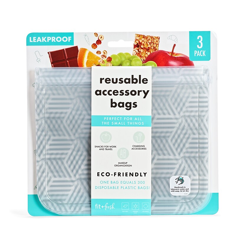 Fit & Fresh Double Zipper Sandwich Bag, Gray Geo, 3 Bags/Box (8305TGPK3GR) image 1
