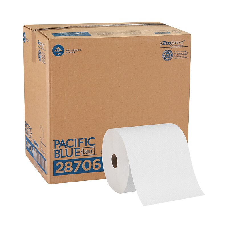 Pacific Blue Basic Recycled Hardwound Paper Towels, 1-ply, 350 ft./Roll, 12 Rolls/Carton (28706) image 1
