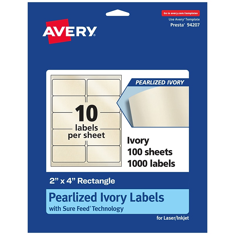 Avery Pearlized Ivory Rectangle Multipurpose Labels, 2" x 4", Ivory, 1000/Box (94207) image 1