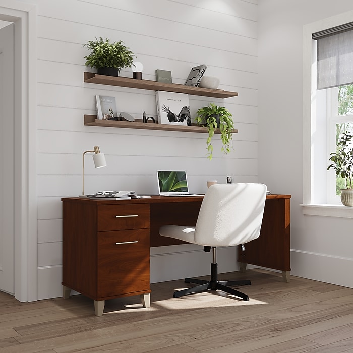 Bush Home Somerset 72W Office Desk with Drawers, Hansen Cherry