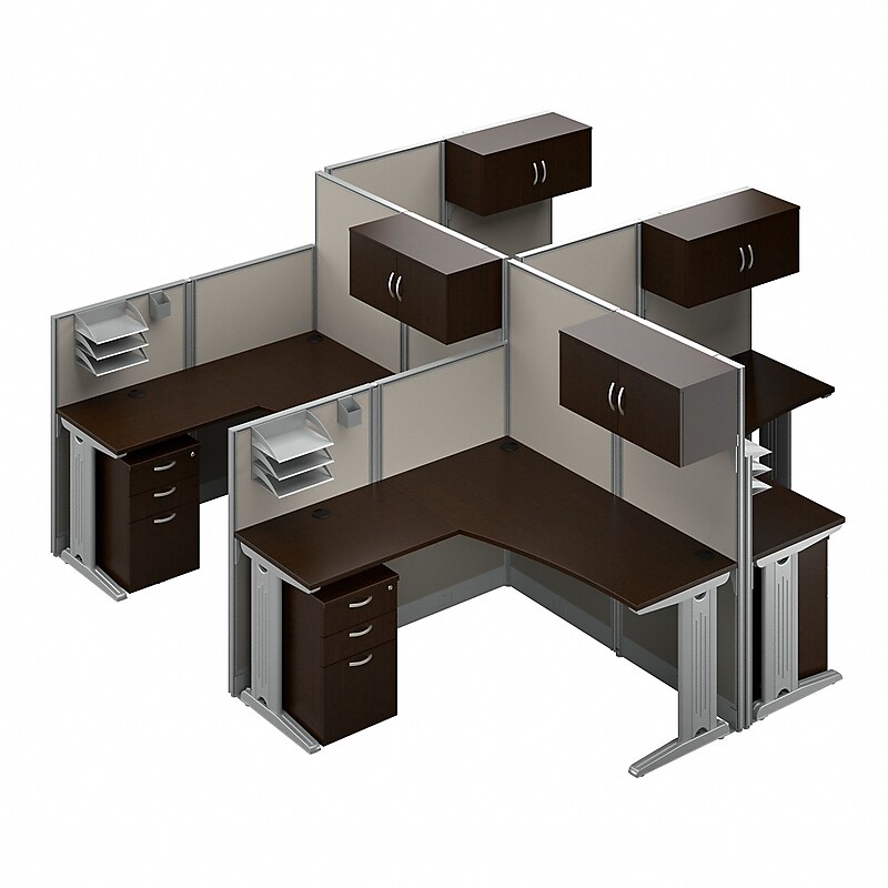 Bush Business Furniture Office in an Hour 63"H x 129"W 4 Person X-Shaped Cubicle Workstation, Mocha Cherry (OIAH007MR) image 1