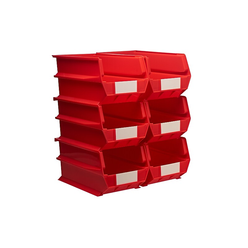 Triton Products LocBin Stackable Storage Bin, 7" x 8.25" x 14.75", Red, 6/Pack (3-240R) image 1