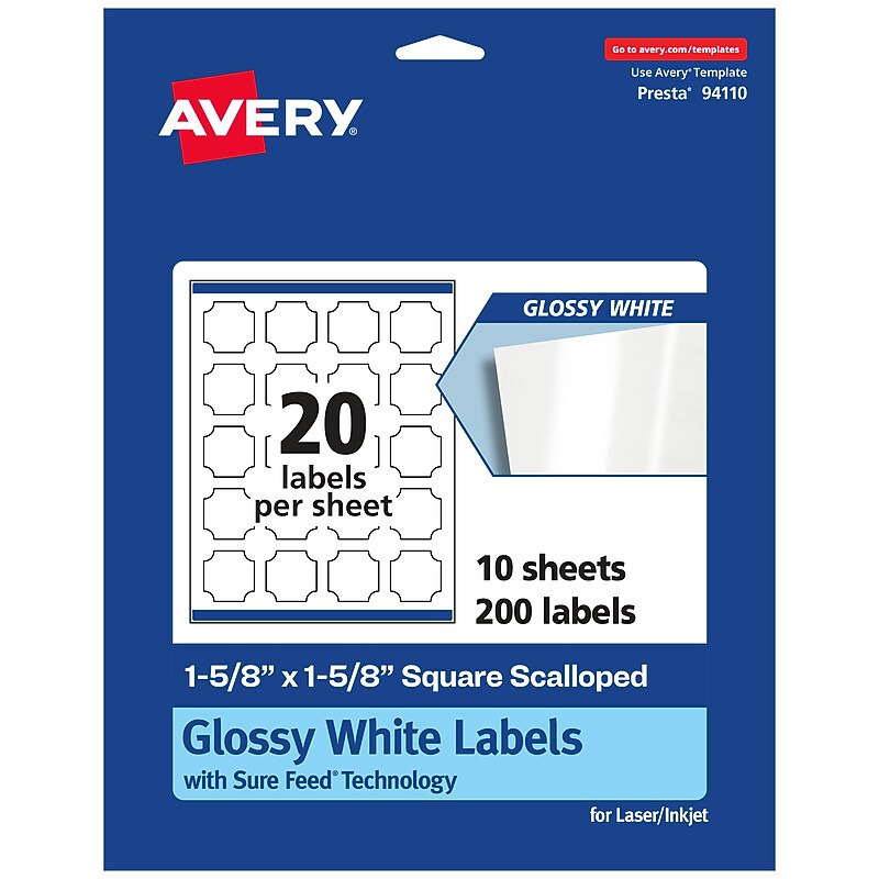 Avery Laser/Inkjet Multipurpose Labels, 1.625" x ", Glossy White, 200/Pack (94110) image 1