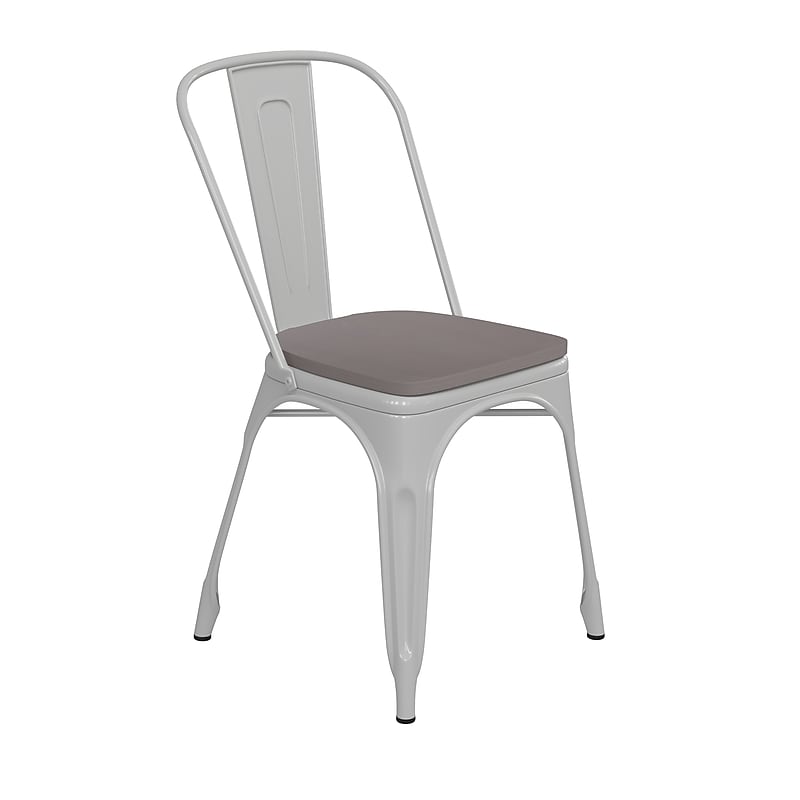 Flash Furniture Perry Indoor-Outdoor Stackable Chair, White with Gray Seat (CH31230WHPL1G) image 1