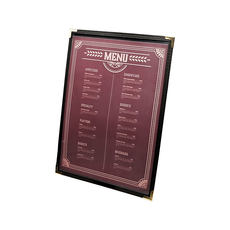 Excello Global Products Menu Holder, 8.5" x 11", Black/Gold (SPLS-MENU-2-1PK) image 1