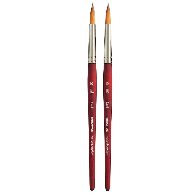 Princeton Velvetouch Short Handle Mixed Media Synthetic Round Brush, 2/Pack (PBXP3950R10-2) image 1