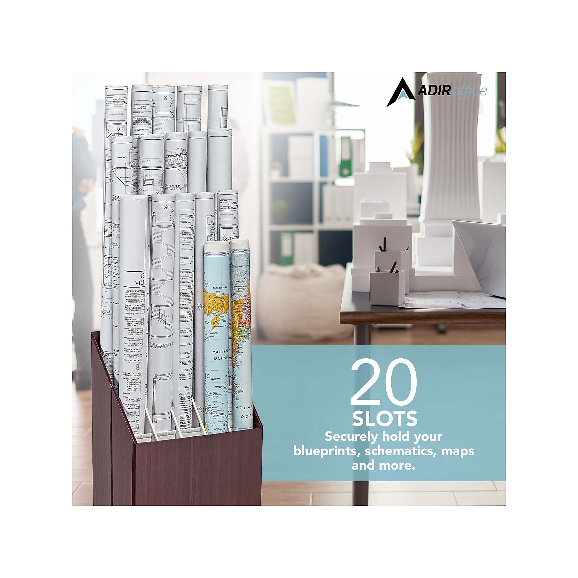 AdirOffice 20-Slot Roll File, 22″H x 12″W x 15″D, Walnut (628) Sansujyuku sansujyuku.com