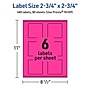 Avery Square Laser/Inkjet Multipurpose Labels, 2.75" x 2.75", Neon Magenta (480/Box)~#|#~AF28EF97-3B58-4D92-997B40AB0EECB582_sc7