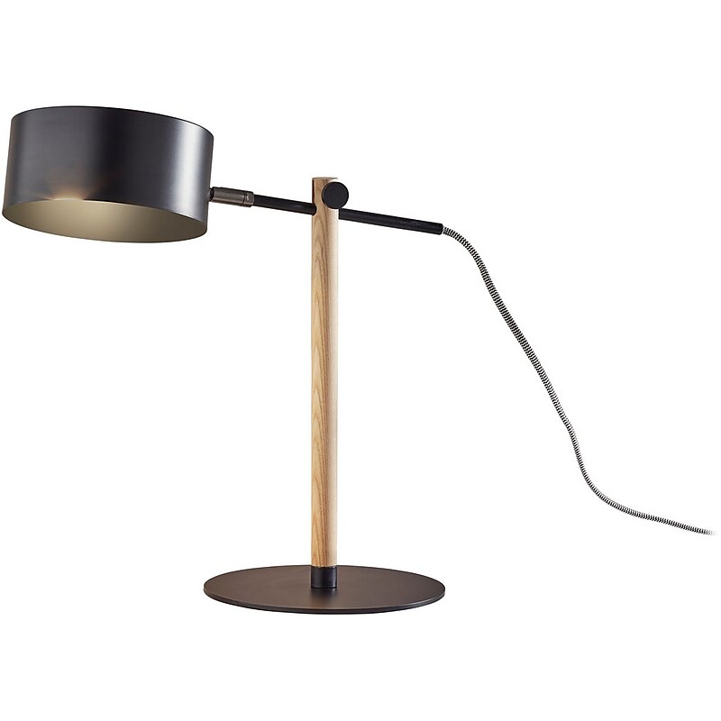Adesso Dylan Incandescent Desk Lamp, 19", Matte Black/Natural Wood (6073-01) image 1