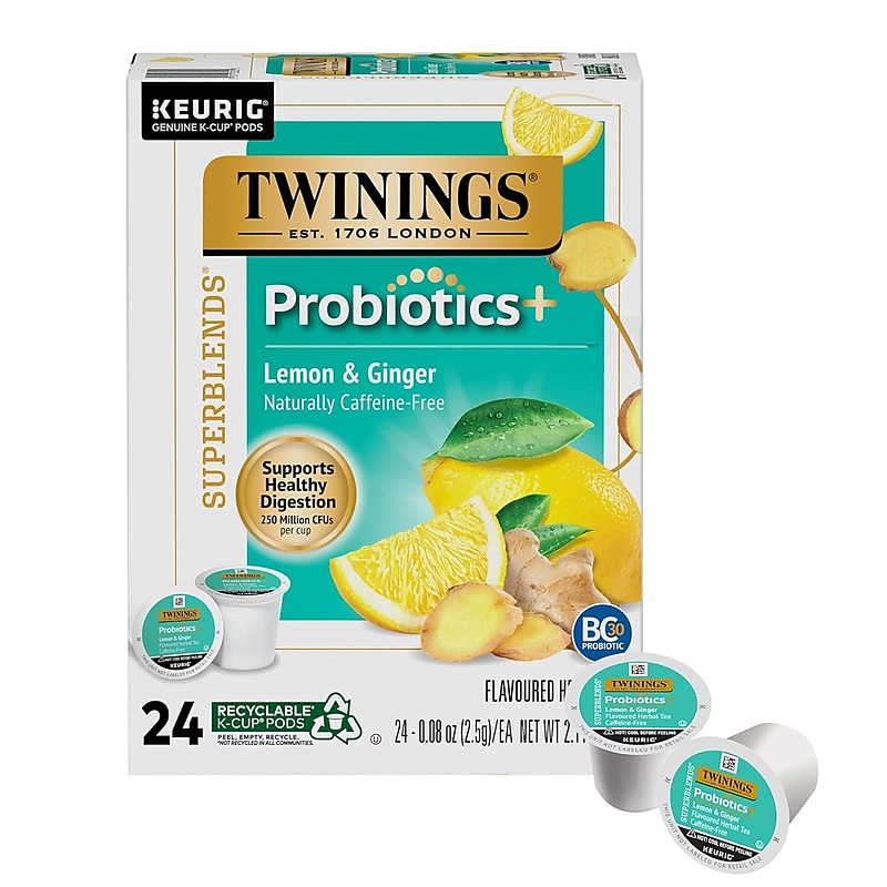 Twinings Probiotics+ Herbal Lemon & Ginger Tea, Keurig® K-Cup® Pods, 24/Box (F16930) image 1