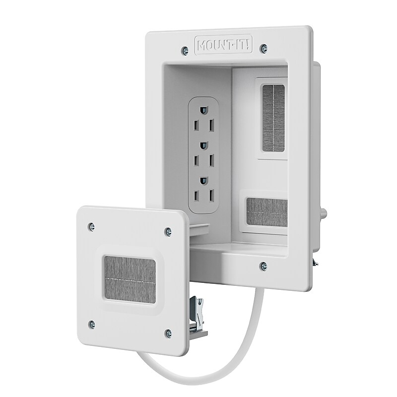 Mount-It! In-Wall TV Cable Concealer with Recessed Power, White (MI-7284) image 1
