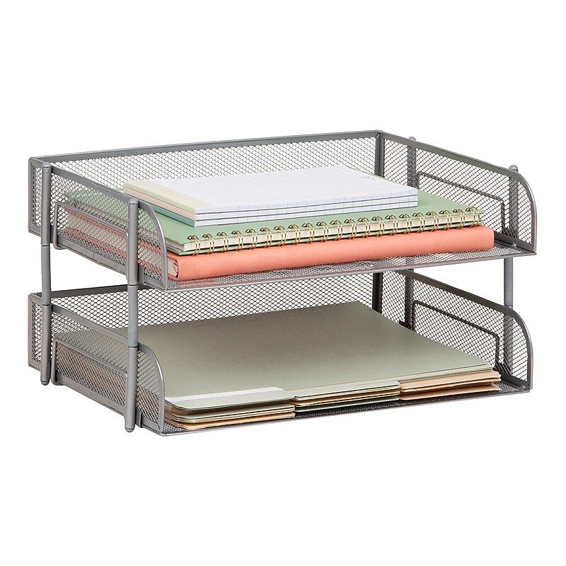 Mind Reader Metal Side Loading Stackable Letter Tray, Letter Size, Silver (ESTACK2-SIL) image 1