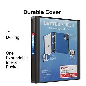 Staples Heavy Duty 1" 3-Ring Better Binder, Slant Ring, Black (13395)