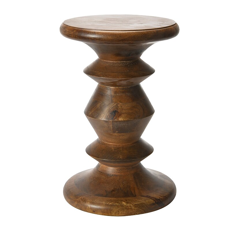 Storied Home Berns 12"Dia. Wooden Round End Table, Classic Walnut (EC0686) image 1
