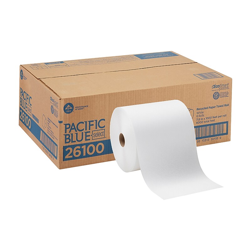 Pacific Blue Select Recycled Hardwound Paper Towels, 1-ply, 1000 ft./Roll, 6 Rolls/Carton (26100) image 1