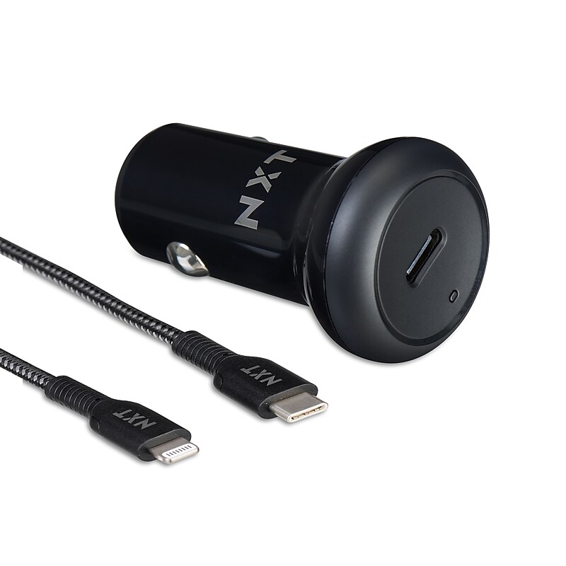 NXT Technologies™ USB-C Car Charger with Lightning Cable for iPhone/iPad, Black (NX60451) image 1