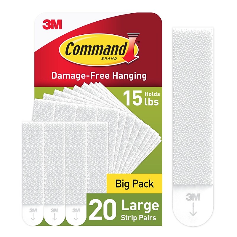Command Large Hanging Strips, 16 lb., White, 20 Pairs/Pack (17206-20NA) image 1