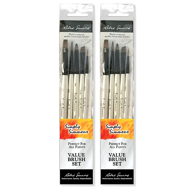 Daler-Rowney Simply Simmons Grass & Grain Mixed Media Synthetic Brushes, White, 5/Set, 2 Sets/Bundle (DRWD255500002-2) image 1