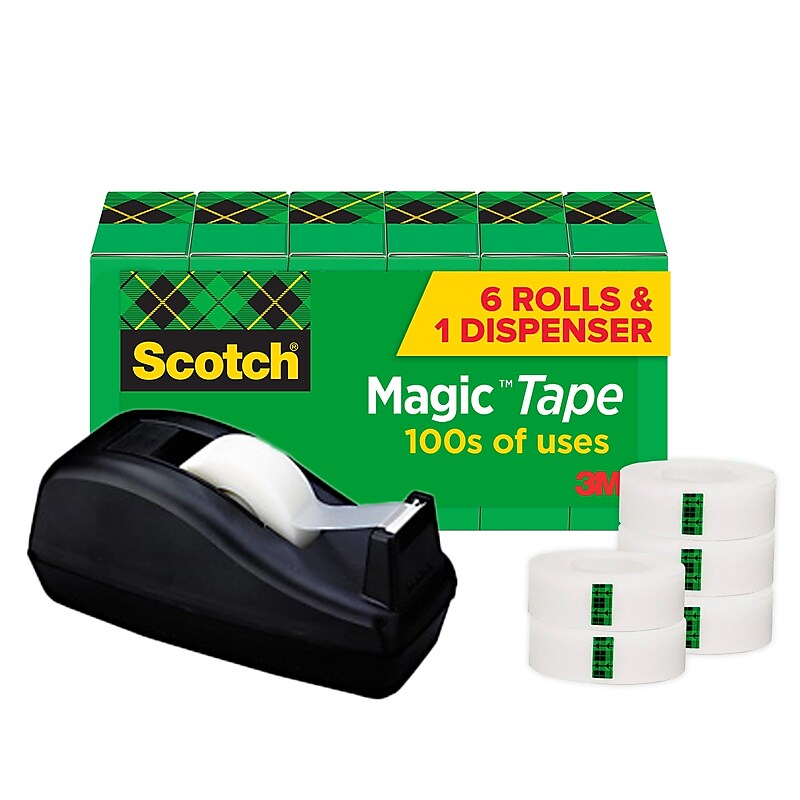 Scotch Magic Invisible Tape with Dispenser, 3/4" x 27.77 yds., 1" Core, 6 Rolls/Pack (810C40BK) image 1
