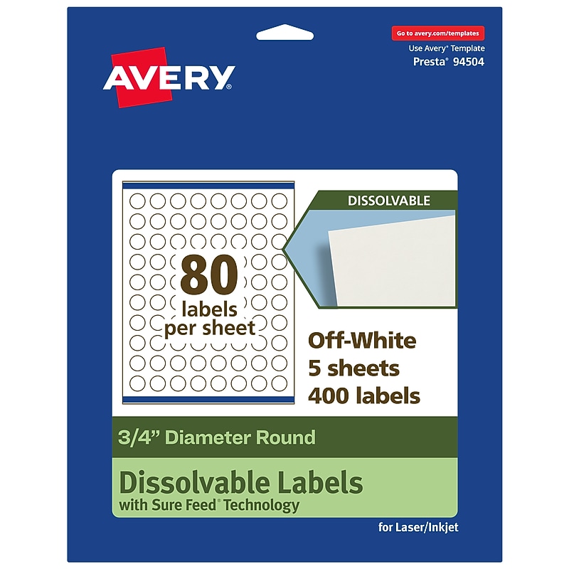 Avery Dissolvable Circle Multipurpose Labels, 0.75" Dia., Off-white, 400/Pack (94504) image 1