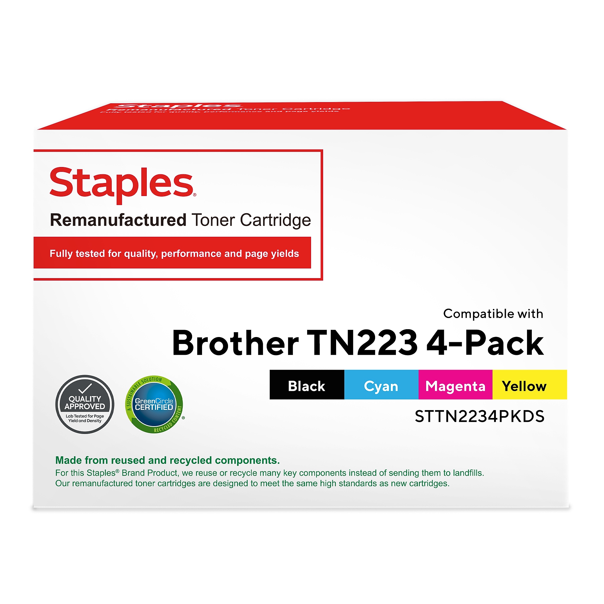 Staples TN-223 Reman Bk, Cy, Mg, Yl Standard Yield Toner Cartridge Replacement for Brother TN2234PK, 4/Pack Sansujyuku sansujyuku.com
