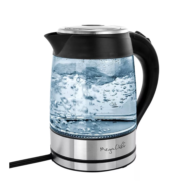 Mega Chef Glass/Stainless Steel Electric Tea Kettle, 1.8 Liter, Black/Silver (93596270M) image 1