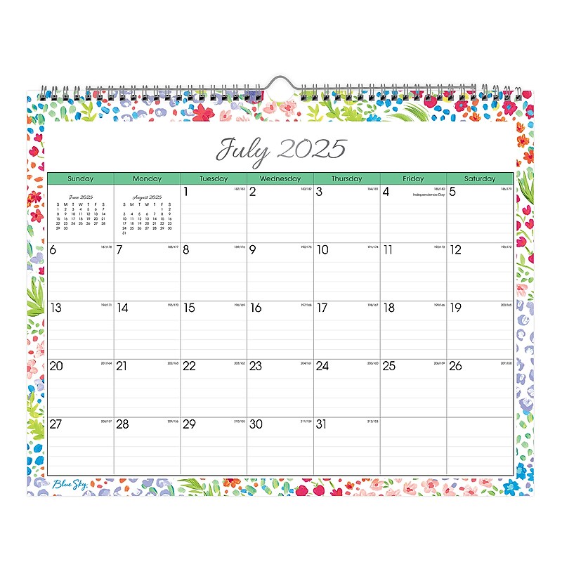 2025-2026 Blue Sky Ditsy Dapple 15" x 12" Academic Monthly Wall Calendar, Multicolored (151626) image 1