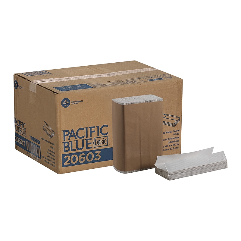 Pacific Blue Basic C-Fold Paper Towels, 1-ply, 240 Sheets/Pack, 10 Packs/Carton (20603) image 1