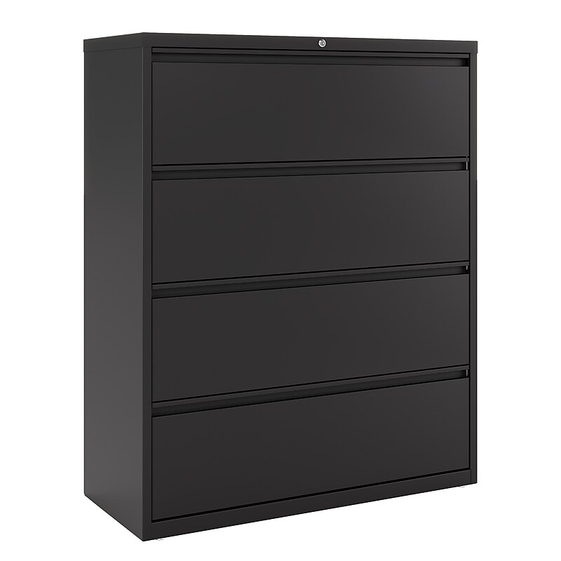 Staples 4-Drawer Lateral File Cabinet, Letter/Legal Size, Lockable, 52.36"H x 42"W x 18.62"D, Black (59621/17460) image 1