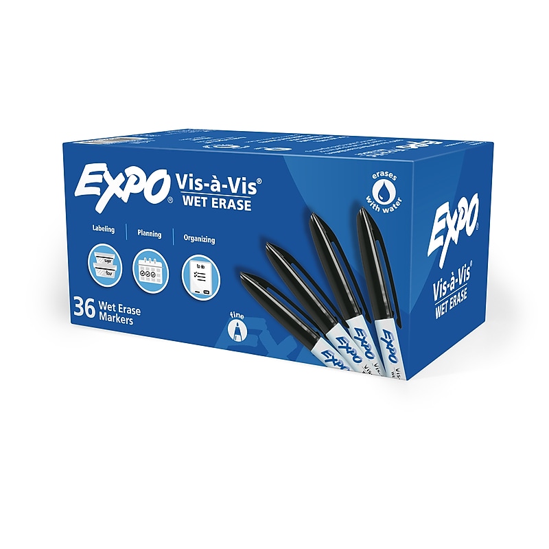 EXPO Vis-a-Vis Wet Erase Markers, Fine Point, Black, 36/Pack (2134342) image 1