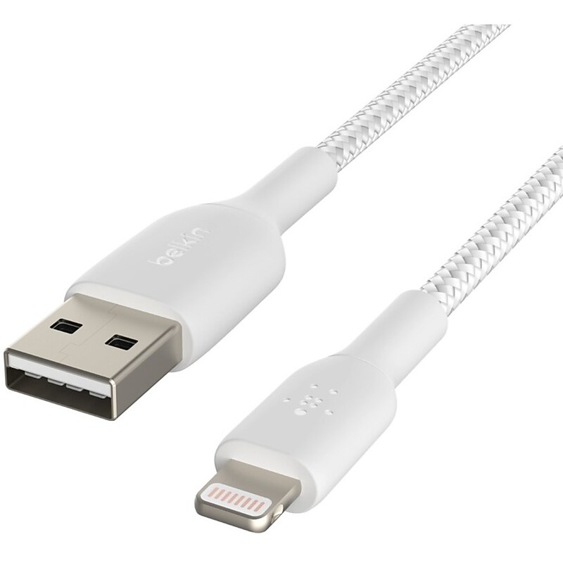 Belkin Braided 3.28 ft. Lightning to USB-A Cable, White (CAA002BT1MWH) image 1