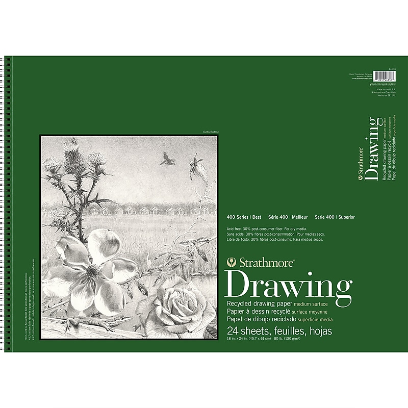 Strathmore 400 Series 18" x 24" Side-Wire Bound Drawing Paper Pad, 24 Sheets/Pad (STTP443186) image 1