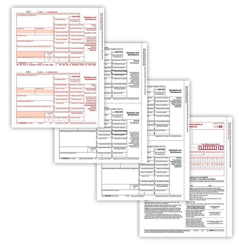 ComplyRight 2025 1099-DIV Tax Form Envelopes, 4-Part, 2-Up, Copies A, B, C and/or State, 10/Pack (610710) image 1