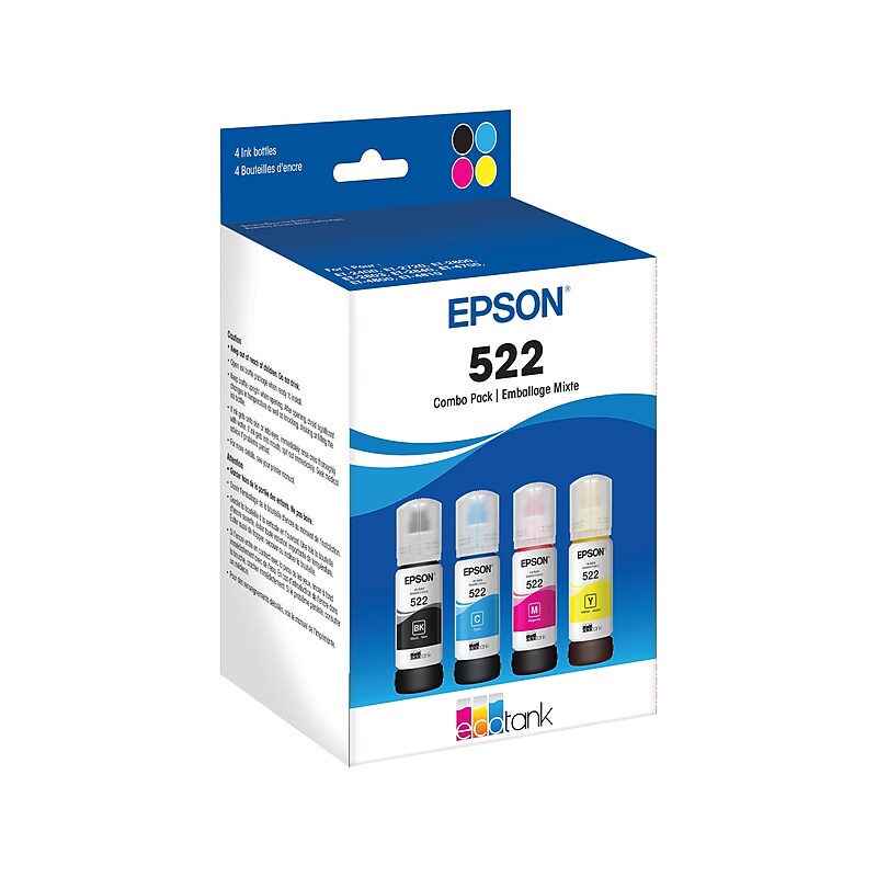 Epson 522 Black/Cyan/Magenta/Yellow Ultra High Yield Ink Cartridge Refill, 4/Pack (T522120-BCS) image 1