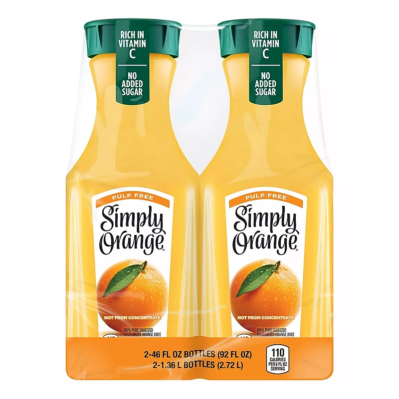 Simply 100% Orange Juice, No Sugar Added, No Pulp, 46 oz., 2/Pack (10014) image 1