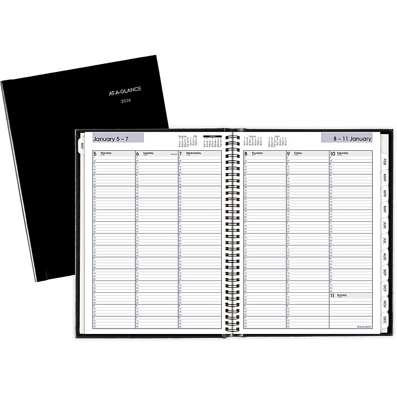 2026 AT-A-GLANCE DayMinder 8" x 11" Weekly Appointment Book Planner, Faux Leather Cover, Black (G520H-00-26) image 1