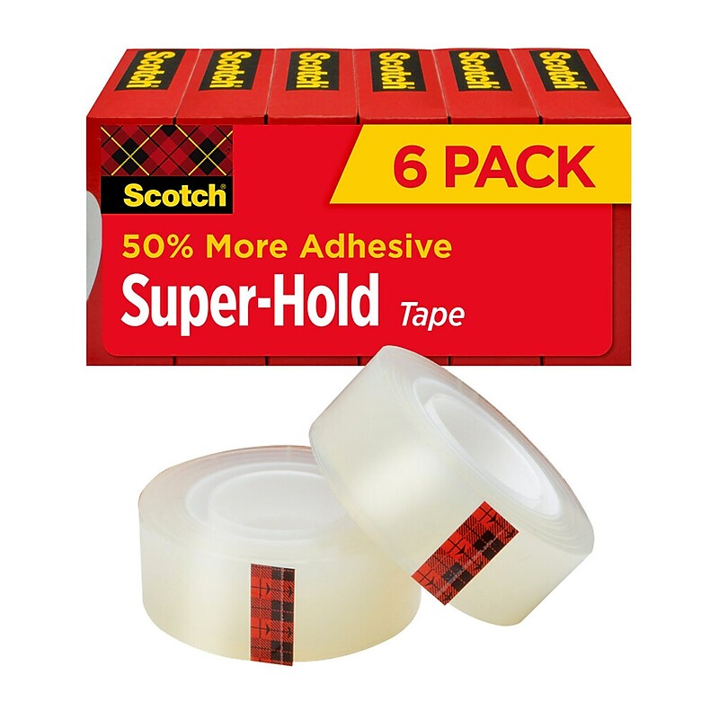 Scotch Super-Hold Transparent Clear Tape Refill, 0.75" x 27.77 yds., 1" Core, Clear, 6 Rolls/Pack (700K6) image 1