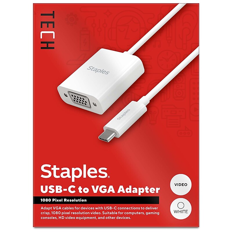 Staples TECH USB-C to VGA Audio/Video Adapter, Male to Female, White (ST62367) image 1