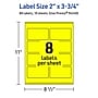 Avery Rectangle Multipurpose Labels, 2" x 3.75", Neon Yellow, 80/Pack (94240)~#|#~AFCD8A0C-636E-498A-B6EE2D29608D7E05_sc7