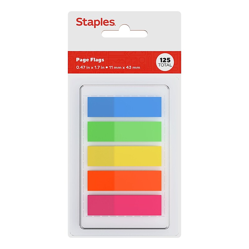 Staples Neon Lights Collection Page Flags, 0.5" Wide, Assorted Colors, 125/Pack (11147-CC) image 1