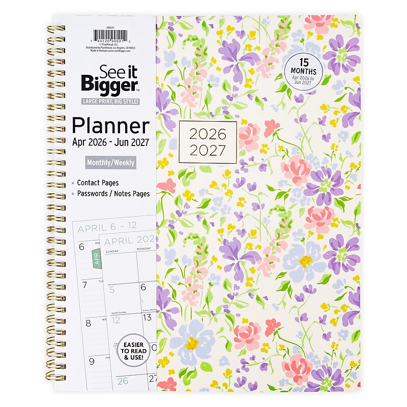 2026-2027 See It Bigger 11.25" x 9.25" Academic Year Weekly & Monthly Planner, Paperboard Cover, Fashion Floral (90591) image 1