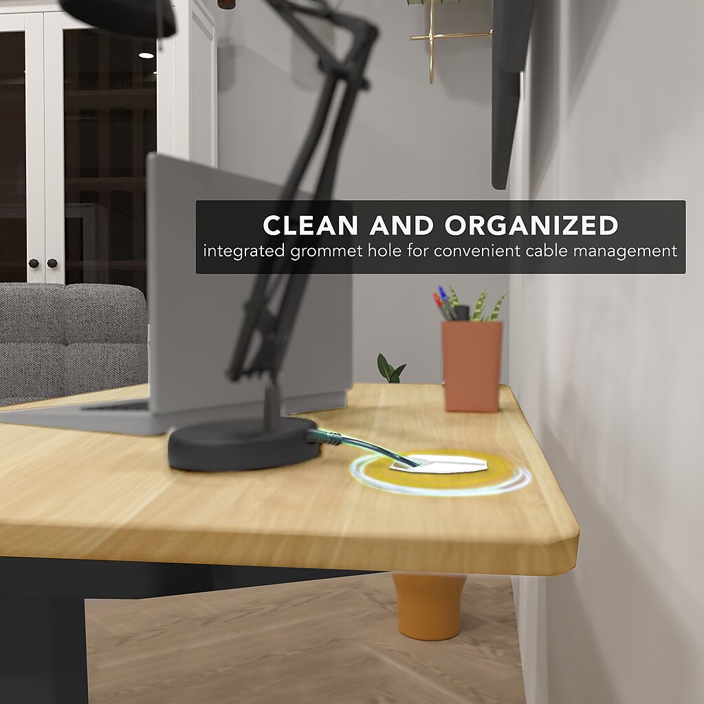 Desk with built-in features close-up