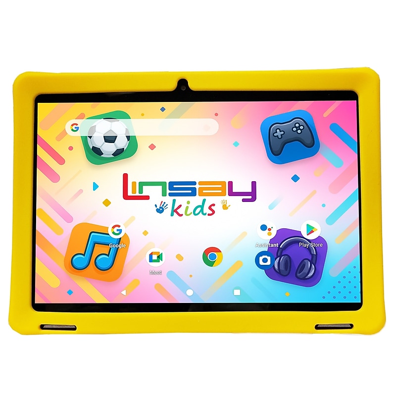 Linsay F10 Series 10.1" Tablet, Wi-Fi, Octa Core, 256GB eMMC, Android 15, with Yellow Kids Defender Case (F10IPGKIDSYPLUS) image 1