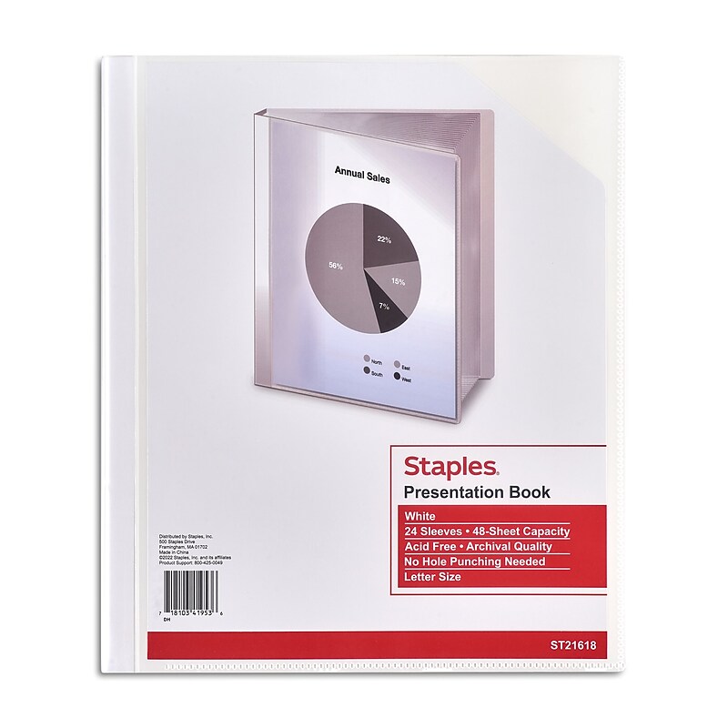 Staples Letter Clear Cover Presentation Book, White (21618CC/10555) image 1