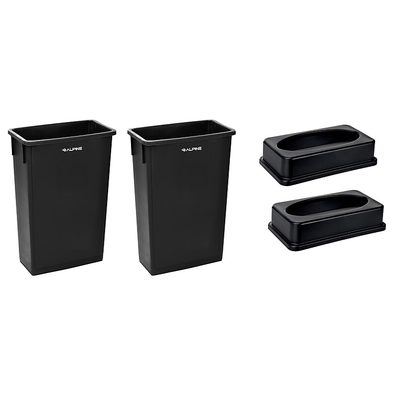 Alpine Industries Plastic Trash Can with Lid, 23 gallon, Black, 2/Pack (477-BLK-PKG1-2) image 1